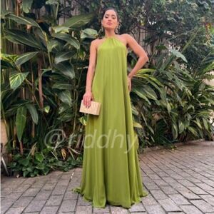 Mango Flowy green open back dress